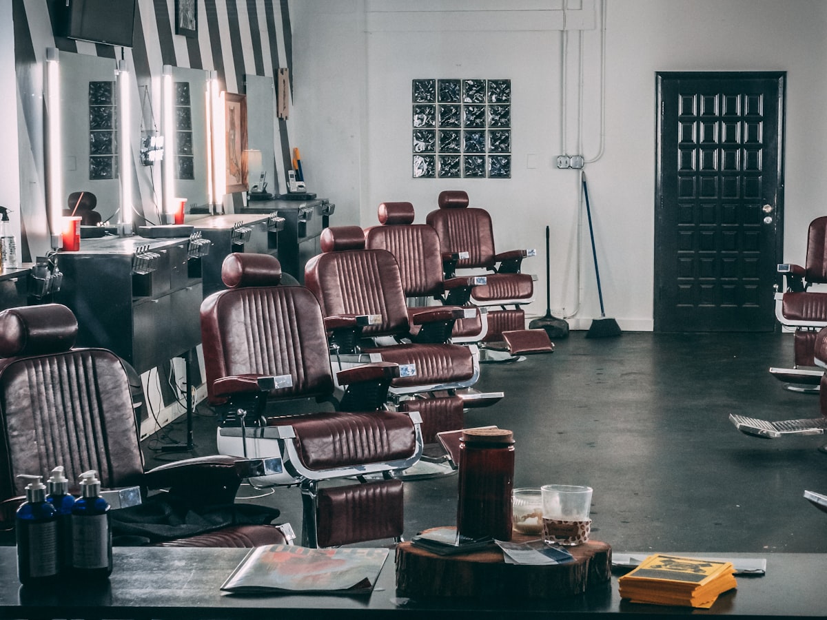 The chairs from the side, leather and steel